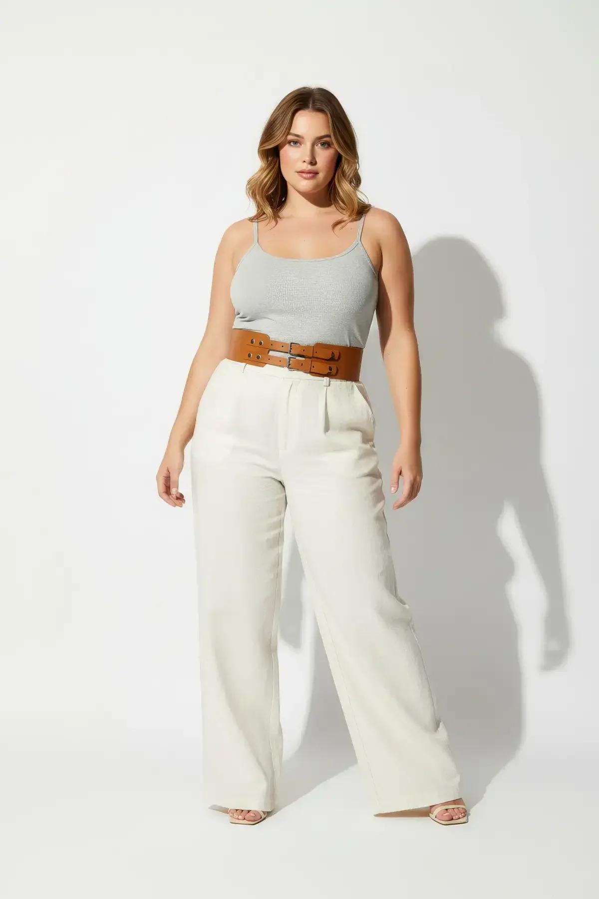 double buckle tan corset belt side angle showing 10 cm panel width and strap detail
