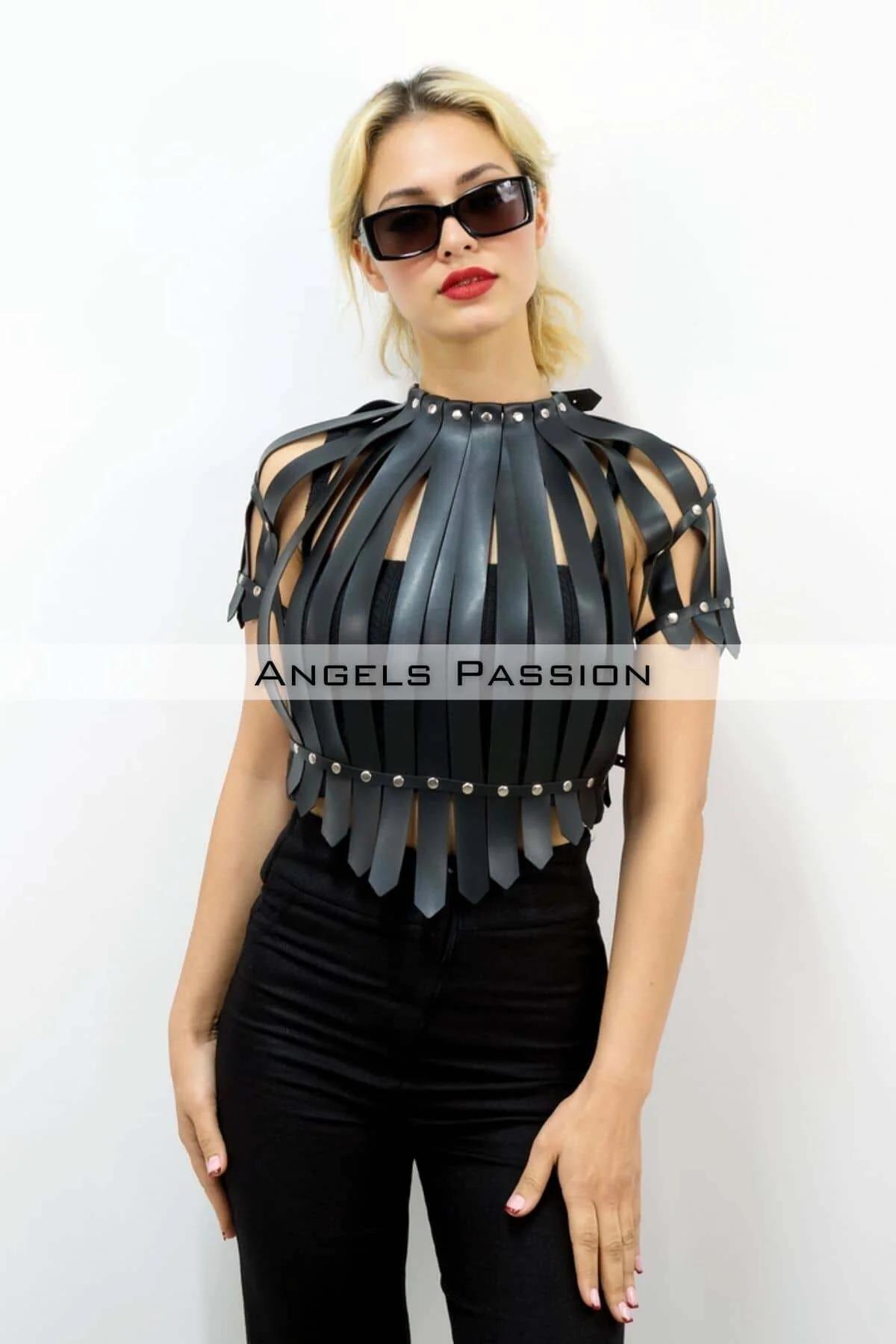 Crop Büstiyer Harness, Deri Göğüs Harness, Gömlek Üzeri Harness - APFT1257