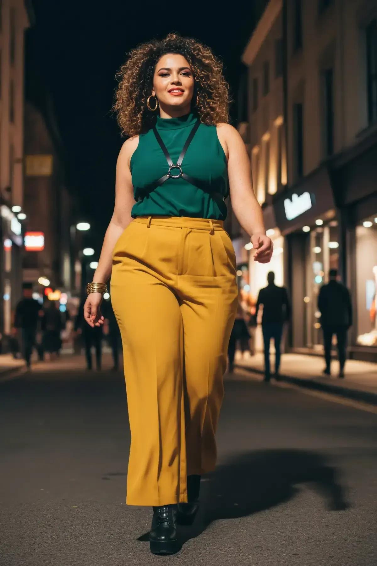 Black underbust harness layered over white tee and cream trousers Parisian street outfit