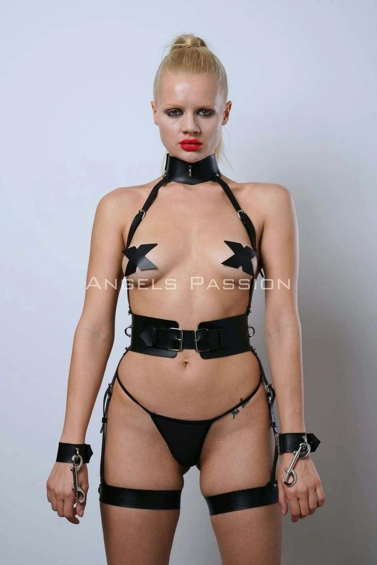 Deri Fantezi Giyim, Kelepçeli Slave Harness Takım
