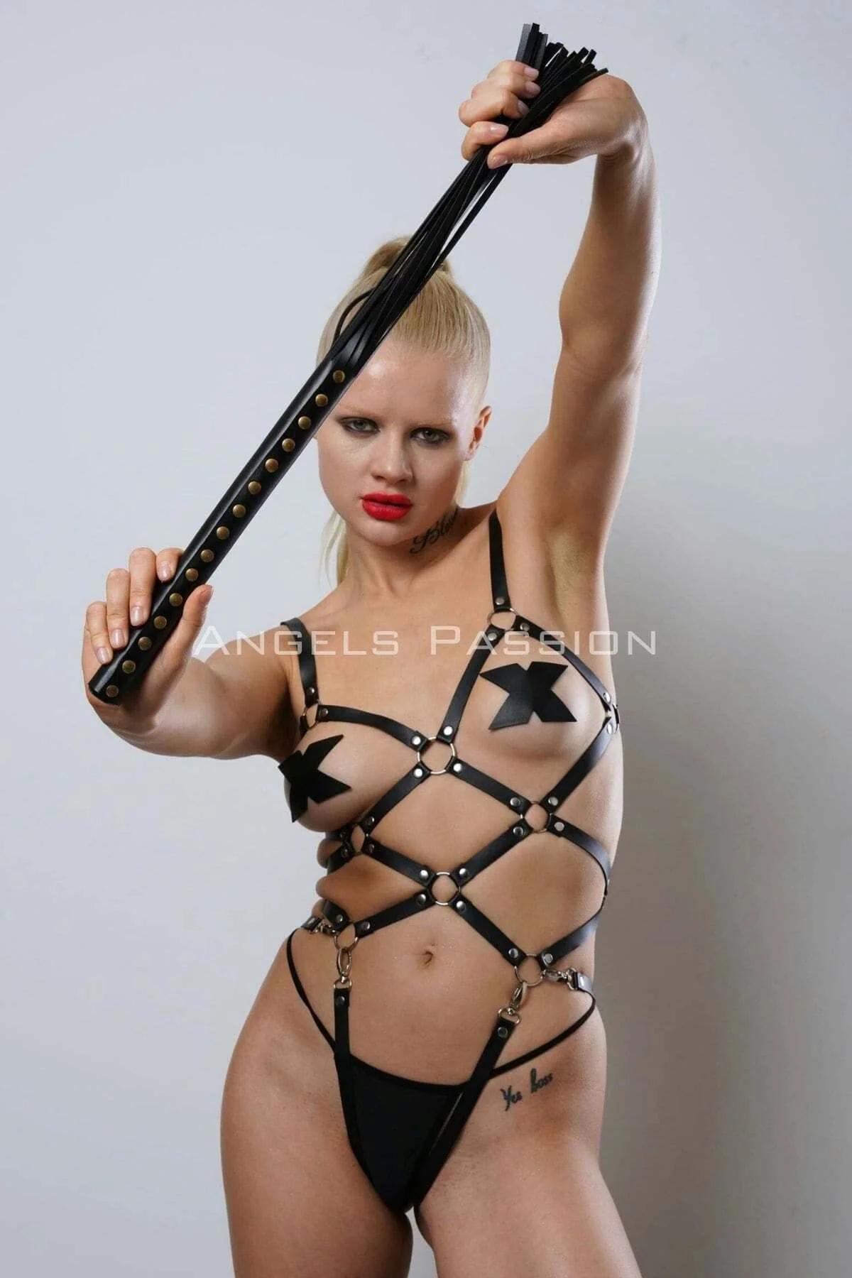 Kırbaçlı Deri Full Body Harness Fantezi Giyim, Vücudu Saran Full Body Harness