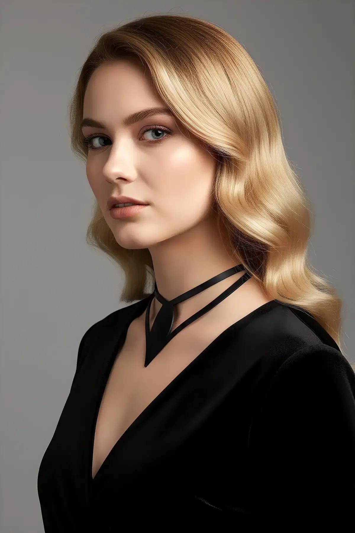 Side profile of slim 1.5 cm wide black faux leather choker showing adjustable back closure