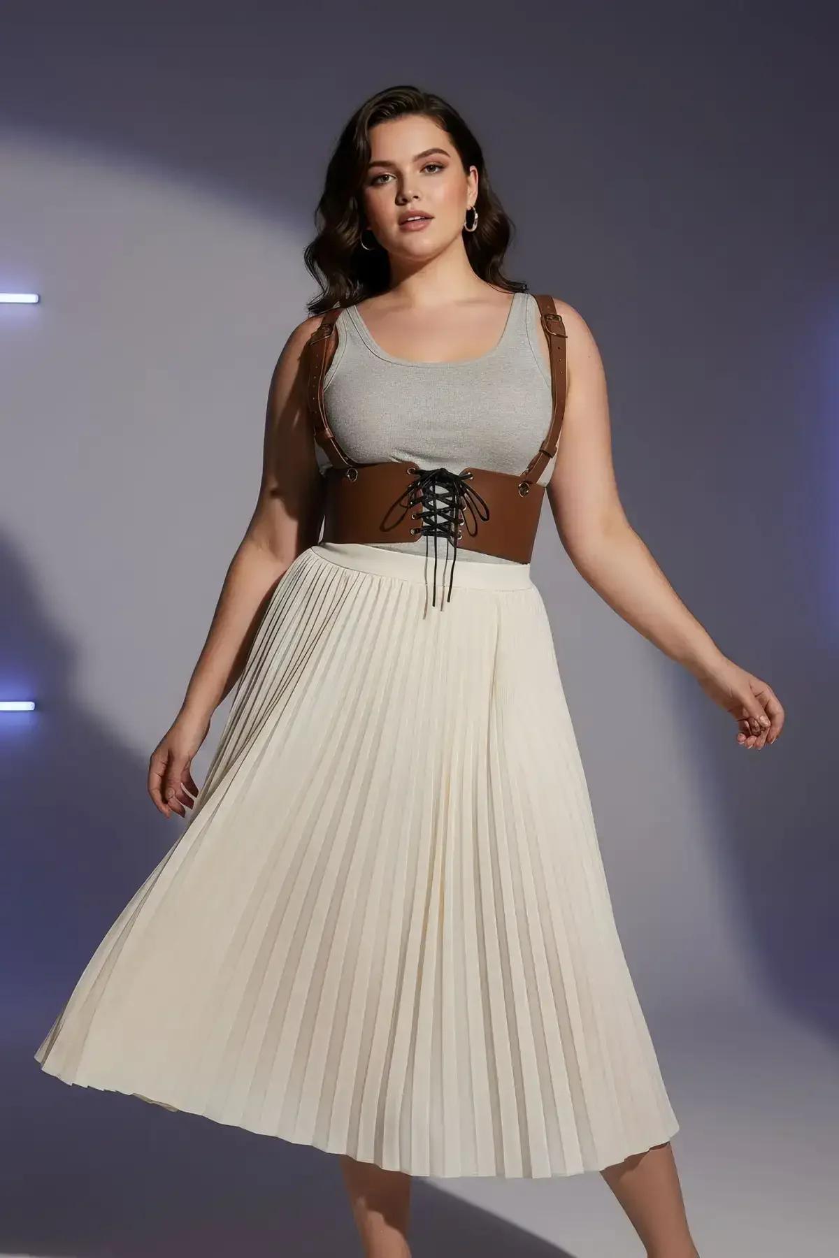 Brown faux leather underbust belt back view showing gold-tone buckle shoulder straps and smooth PU surface