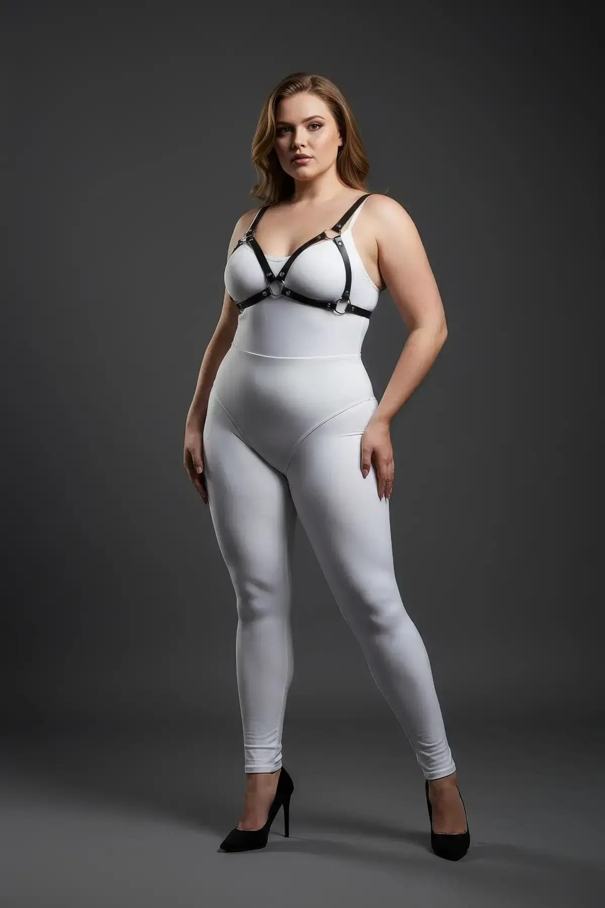 ayarlanabilir omuz bantlı siyah harness aksesuar gümüş metal O-halka detayı