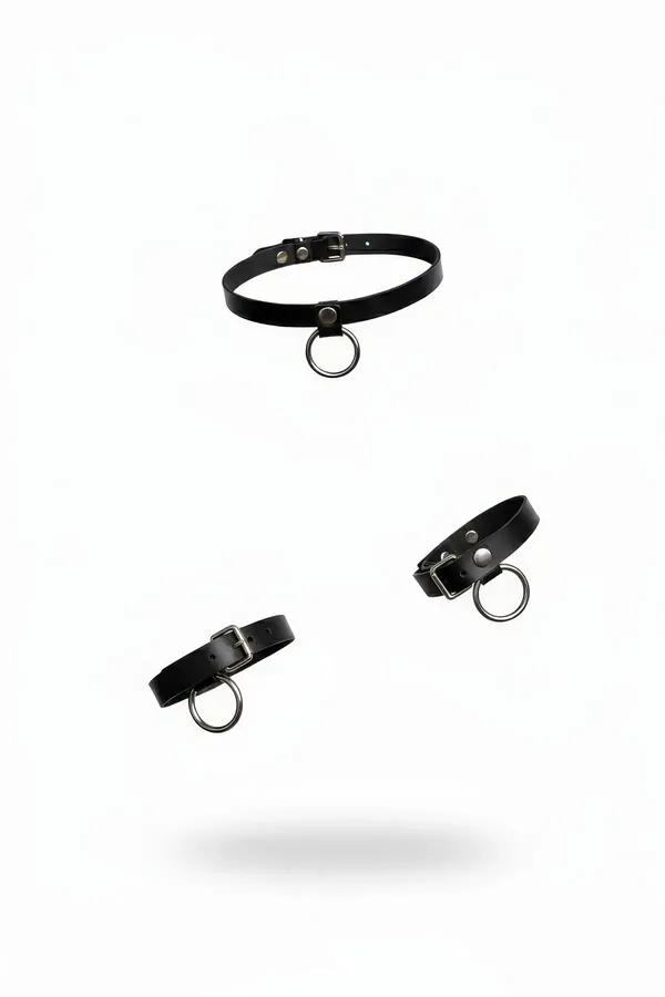 siyah vegan deri choker kolye gümüş O halka ve toka detaylı 3 parça set aksesuar