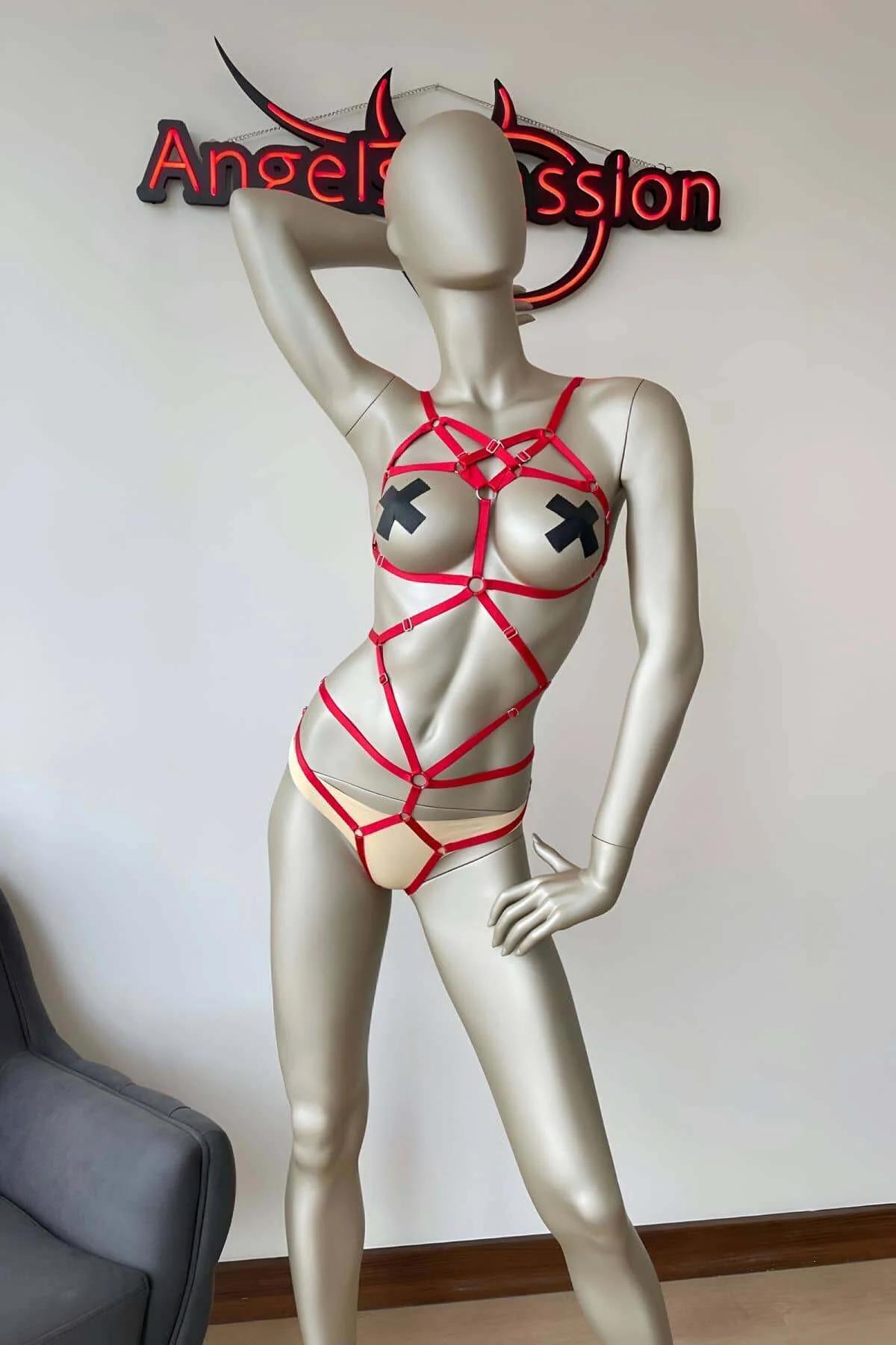 Ağ Bölgesi Açık Elastik Fantezi Harness