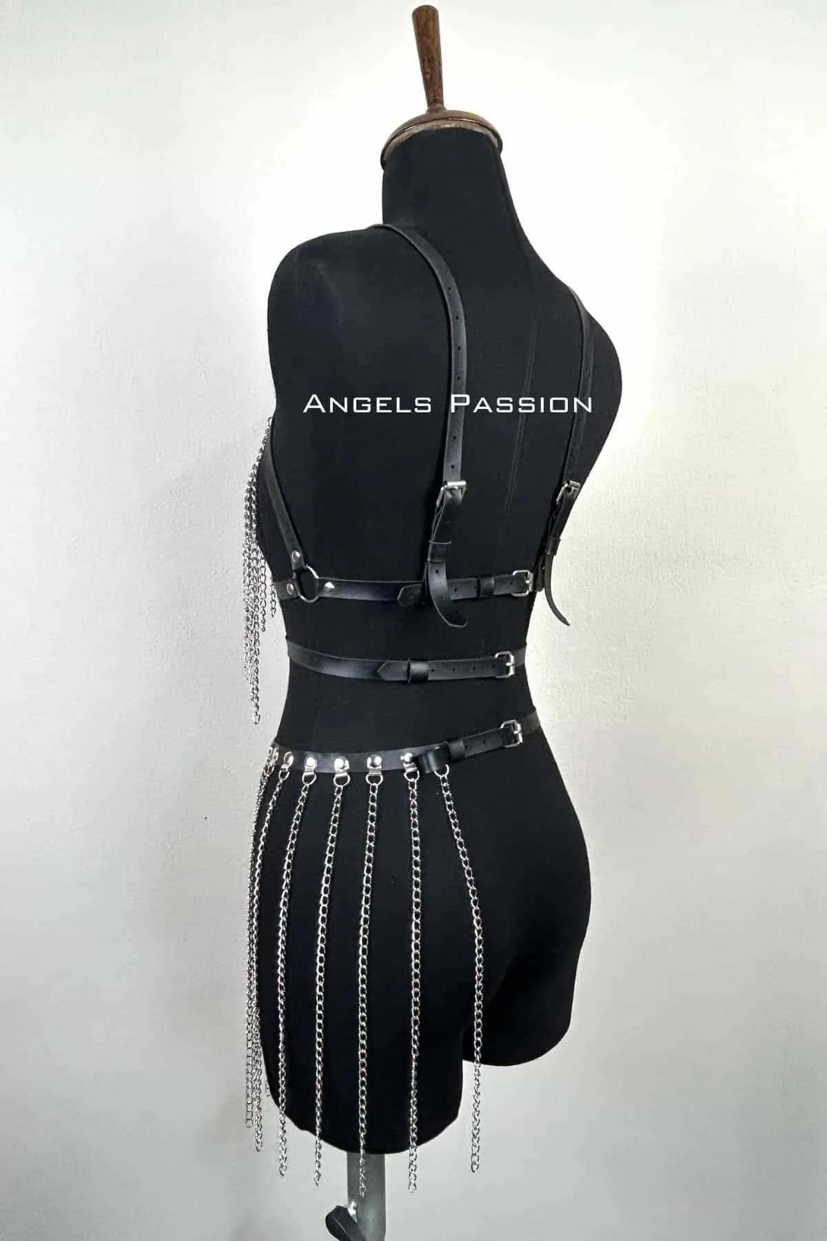 Zincirli Harness Takım, Deri Zincirli Etek Takım