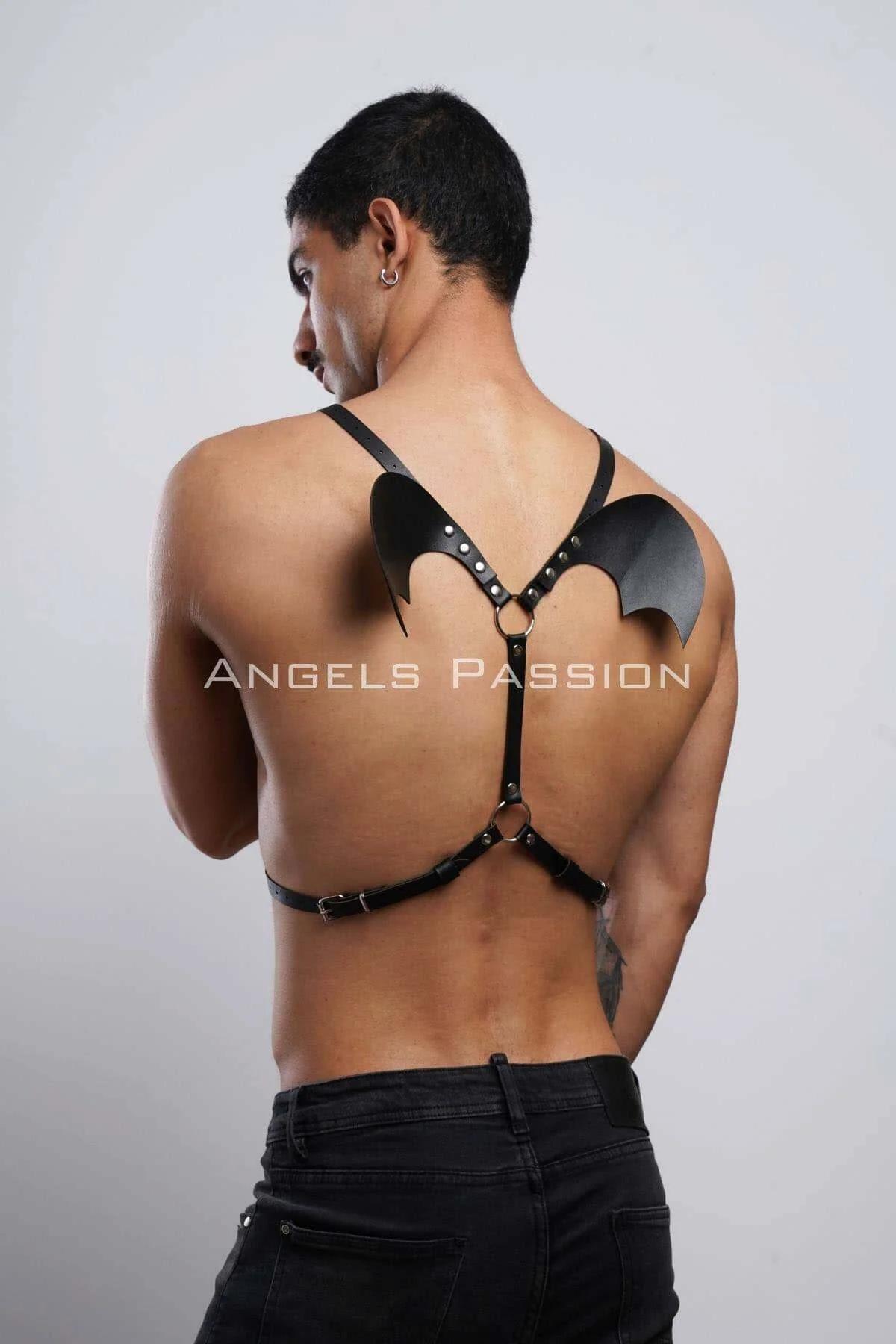 Kanatlı Erkek Harness, Erkek Göğüs Harness ve Kanat Detay, Deri Kanatlı Harness - APFTM150