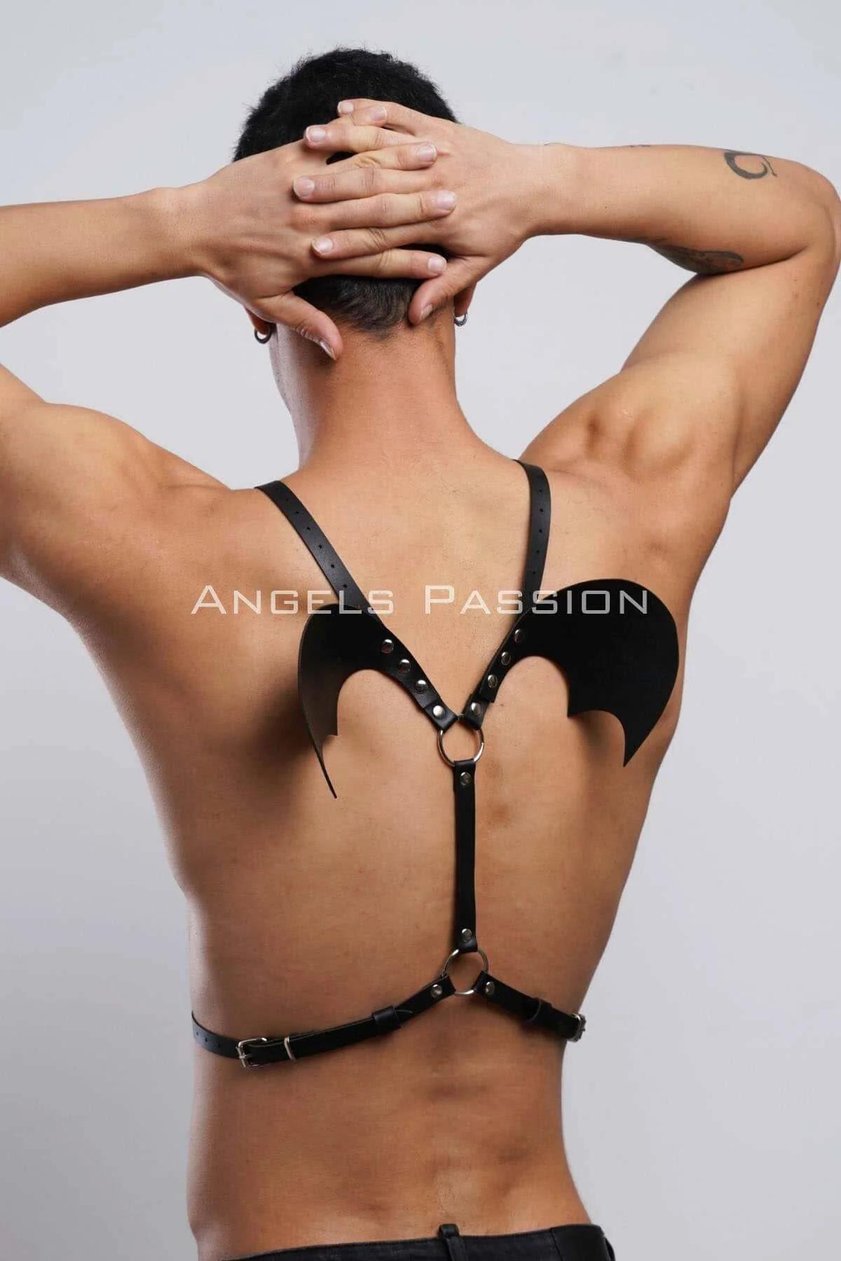 Kanatlı Erkek Harness, Erkek Göğüs Harness ve Kanat Detay, Deri Kanatlı Harness - APFTM150