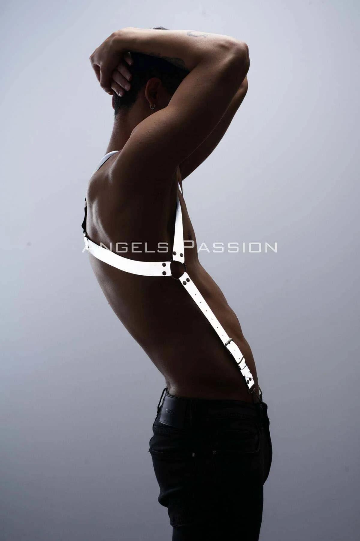 Reflektörlü (Karanlıkta Parlayan) Göğüs Harness, Erkek Pantolon Askısı, Reflektörlü Clubwear