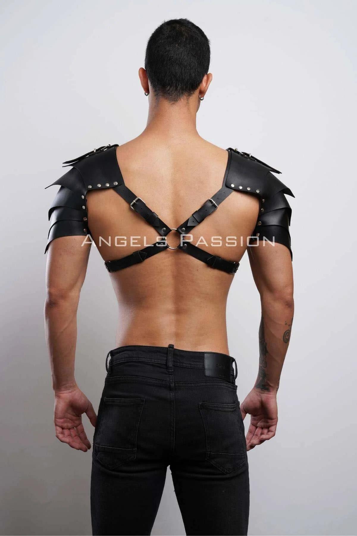 İki Omuz Detaylı Gladyatör Harness, Şık Erkek Harness Kostüm, Gladyatör Erkek Kostüm