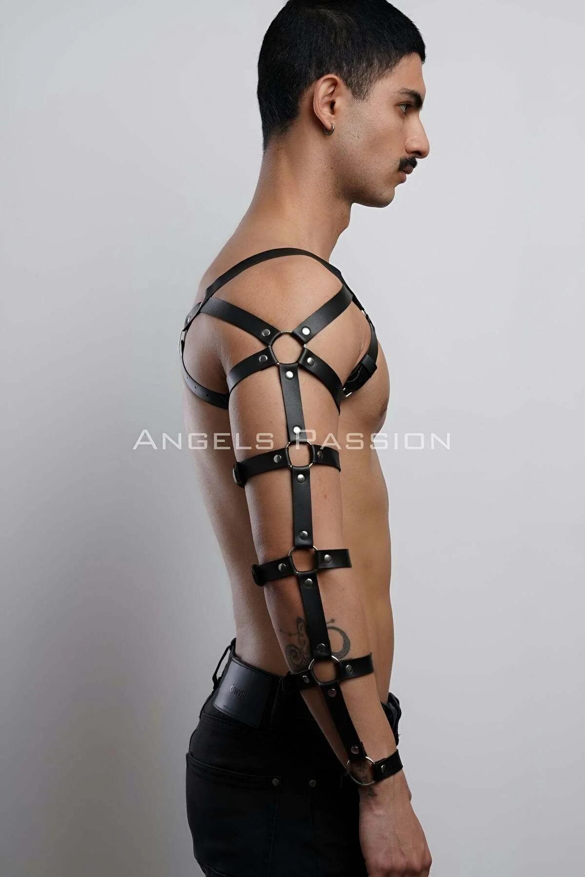 Erkek Deri Kol ve Göğüs Harness, Deri Fantazi Giyim