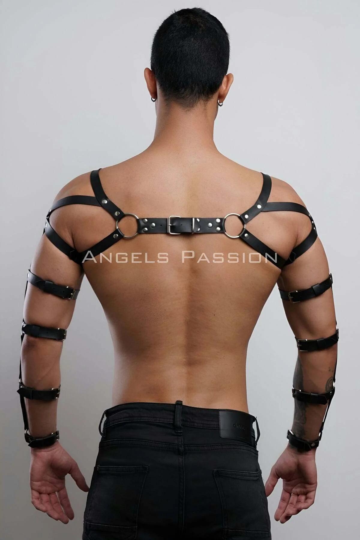 Erkek Deri Kol ve Göğüs Harness, Deri Fantazi Giyim