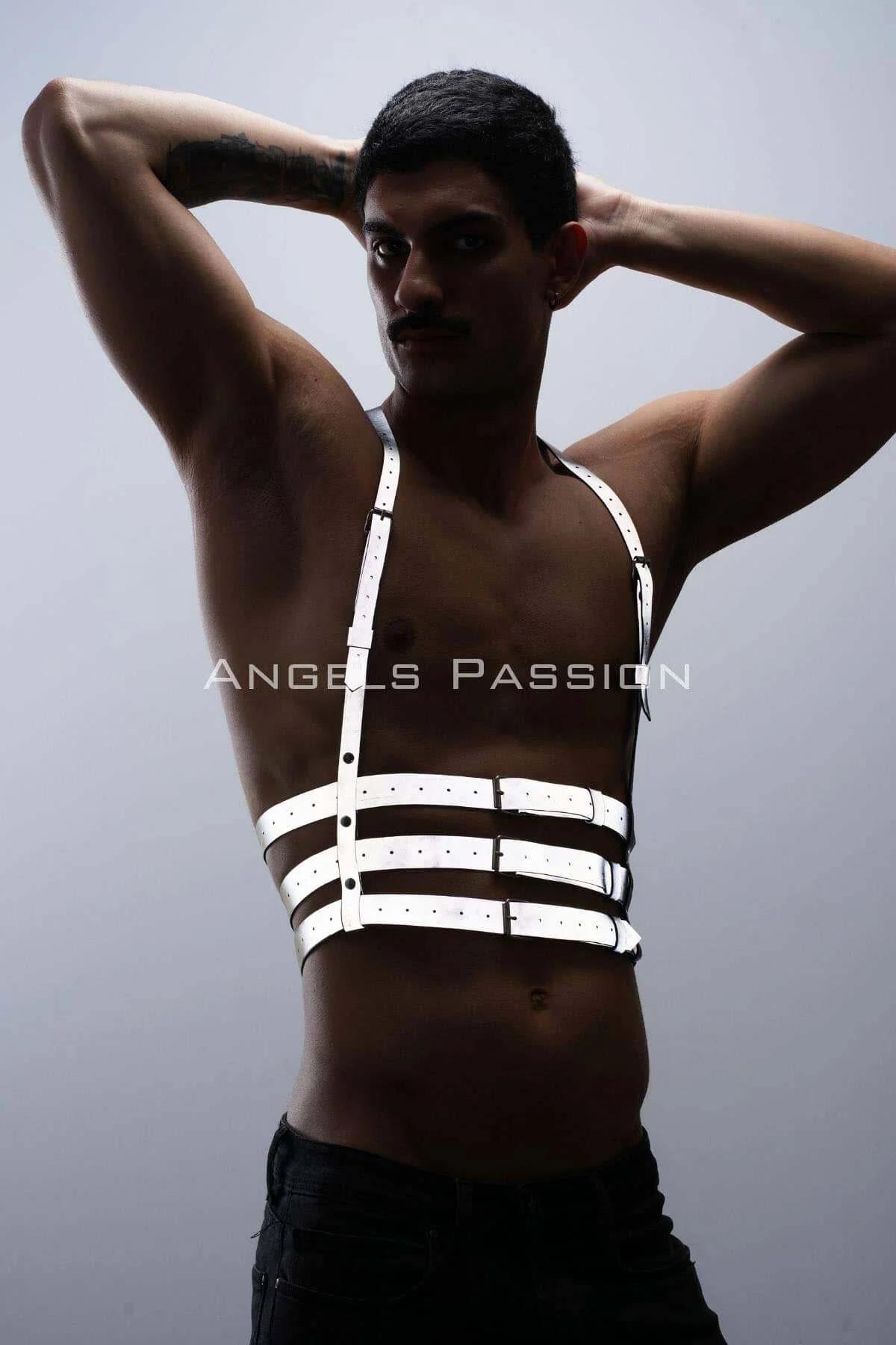 Reflektörlü (Karanlıkta Parlayan) Erkek Göğüs Harness, Parti Aksesuar, Clubwear
