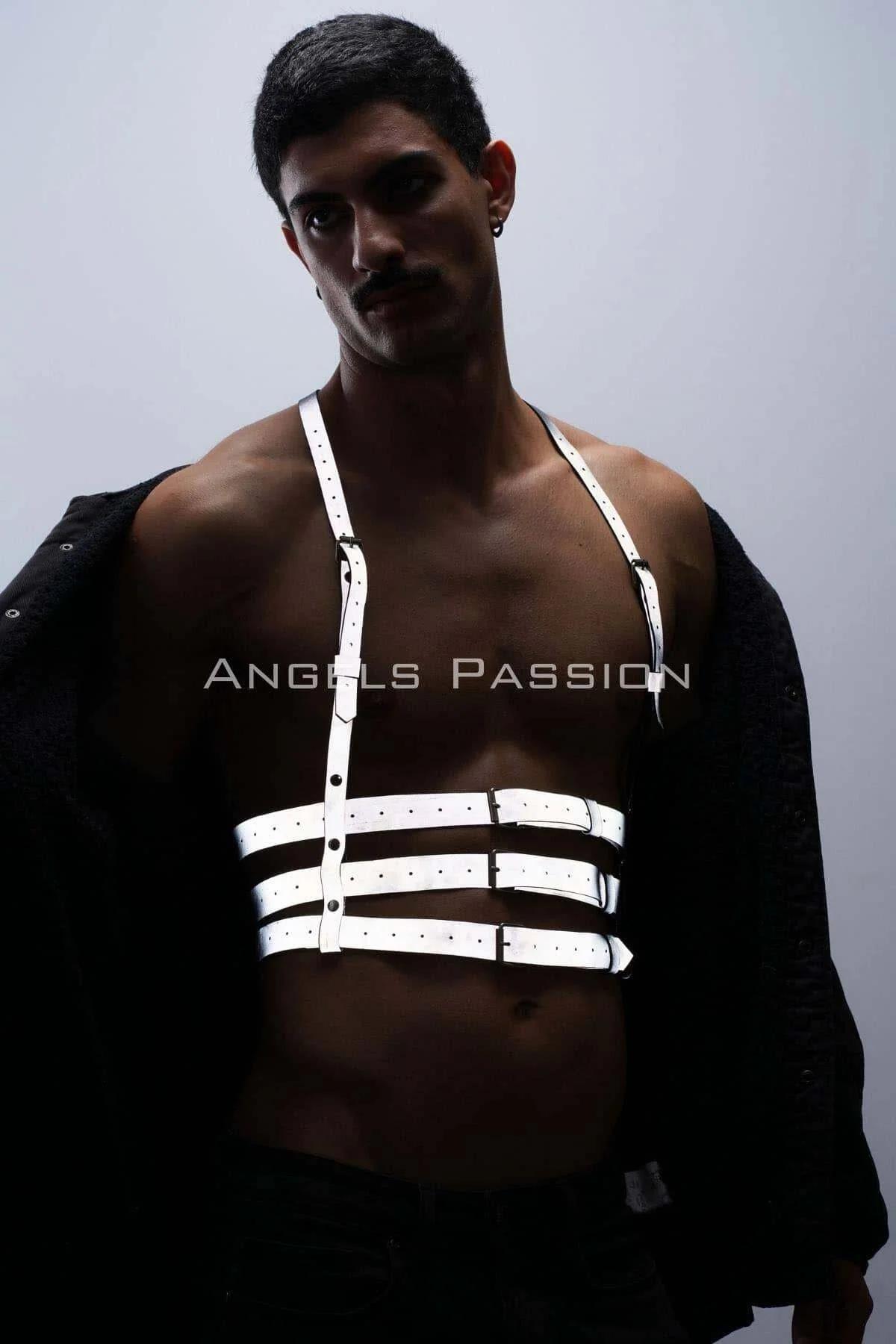 Reflektörlü (Karanlıkta Parlayan) Erkek Göğüs Harness, Parti Aksesuar, Clubwear