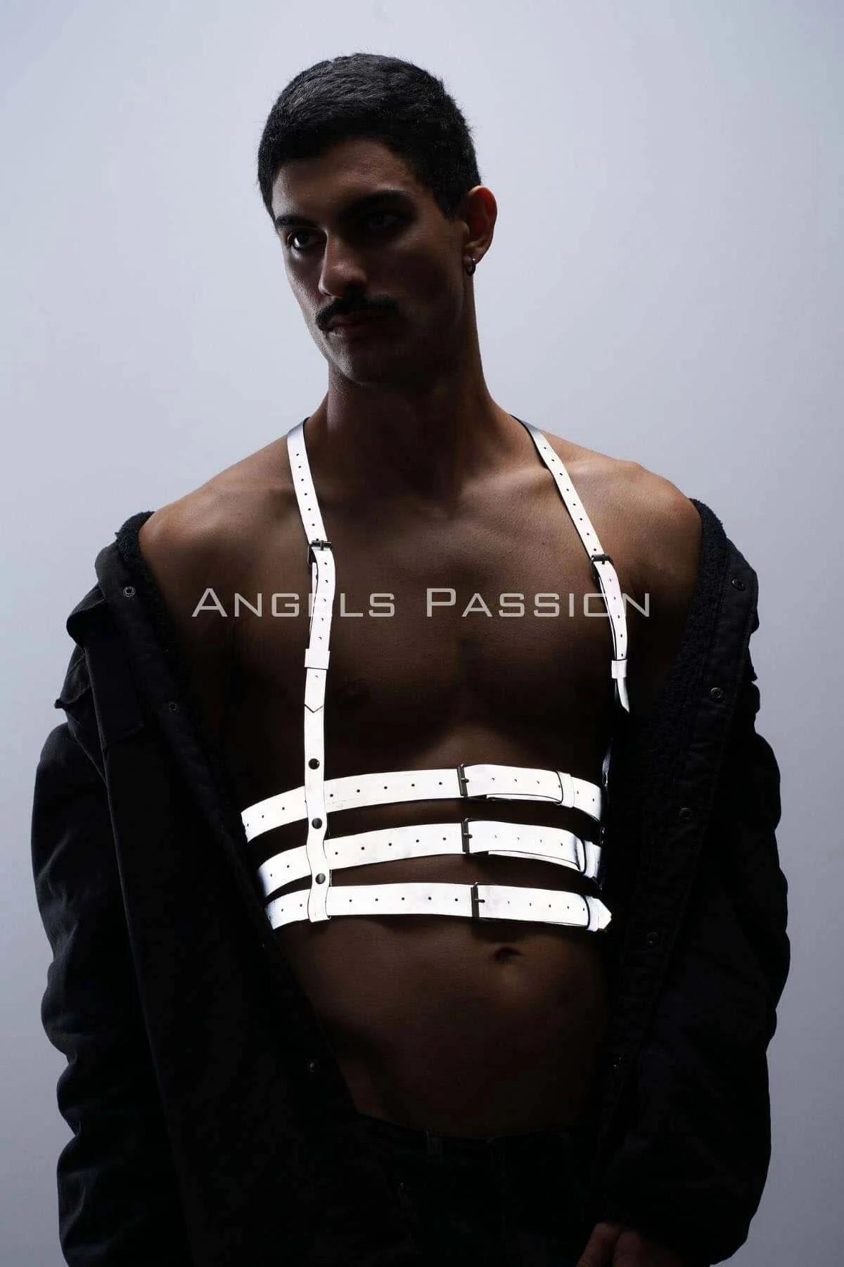 Reflektörlü (Karanlıkta Parlayan) Erkek Göğüs Harness, Parti Aksesuar, Clubwear - APFTM17