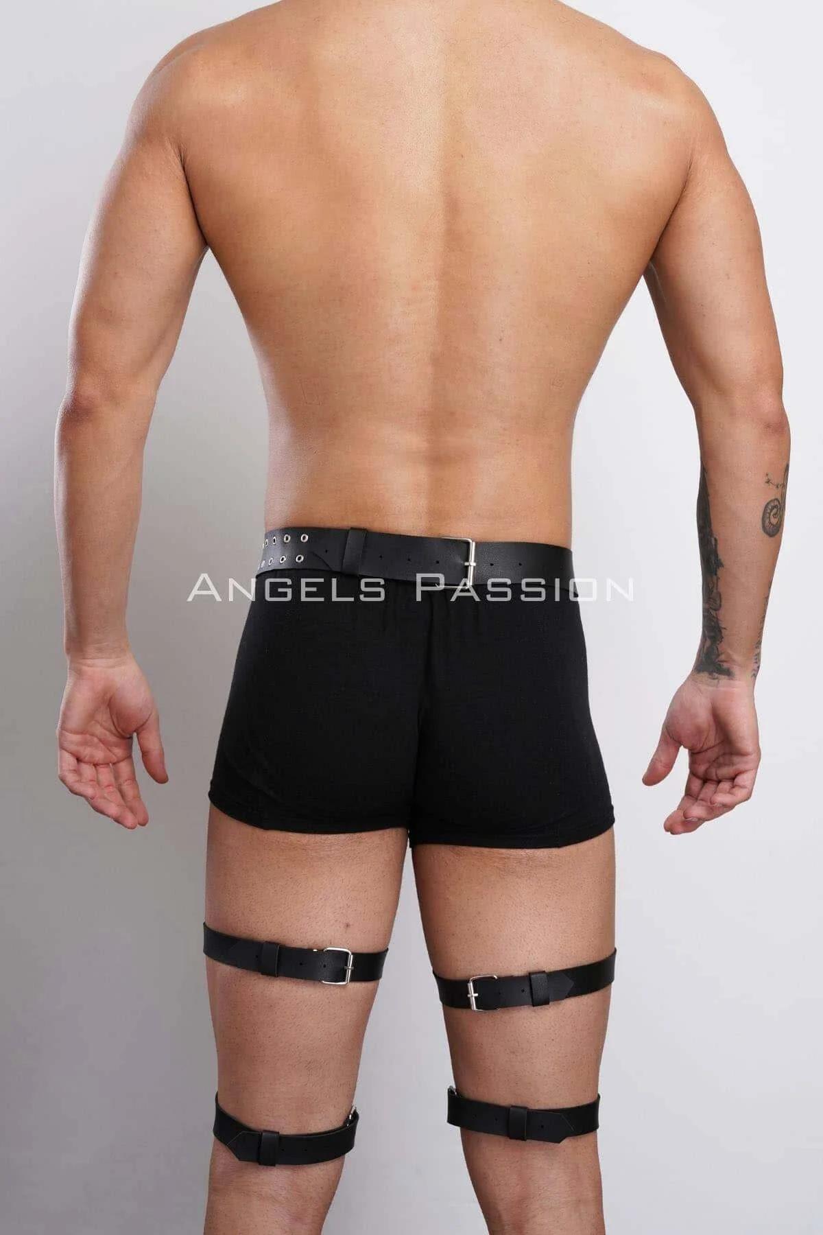 Perçin Detaylı Şık Erkek Bacak Harness, Erkek Fantazi Jartiyer Harness