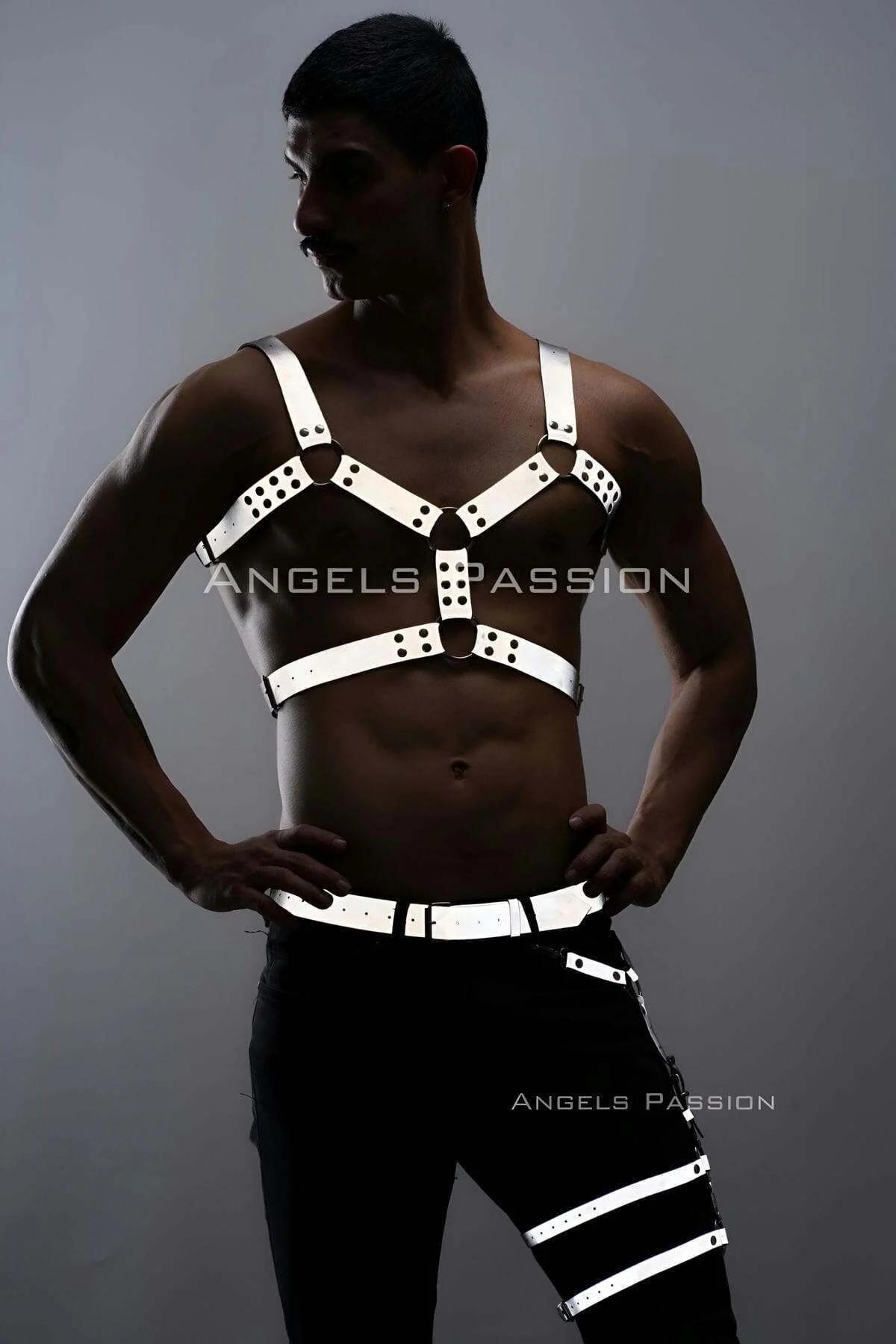 Karanlıkta Yansıyan Reflektörlü Erkek Harness Takım, Erkek Göğüs ve Bacak Harness Takım