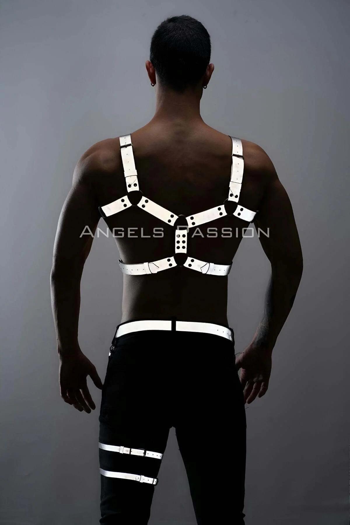 Karanlıkta Yansıyan Reflektörlü Erkek Harness Takım, Erkek Göğüs ve Bacak Harness Takım