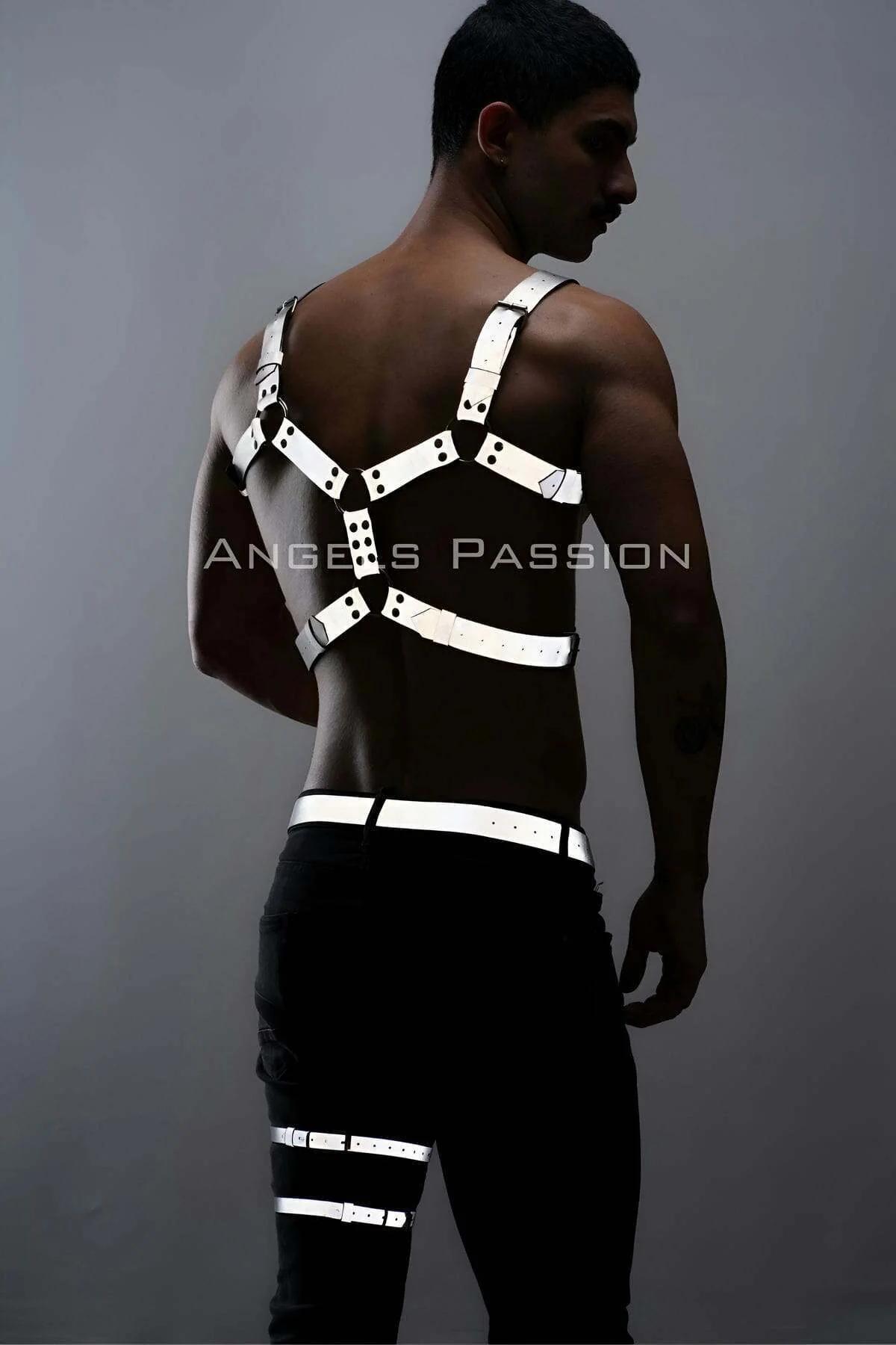 Karanlıkta Yansıyan Reflektörlü Erkek Harness Takım, Erkek Göğüs ve Bacak Harness Takım - APFTM198