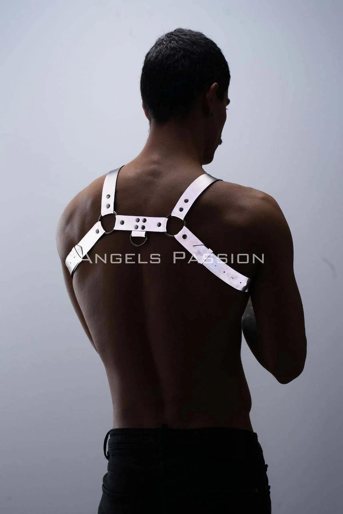 Reflektörlü (Karanlıkta Parlayan) Erkek Göğüs Harness, Reflektörlü Pantolon Askısı, Clubwear