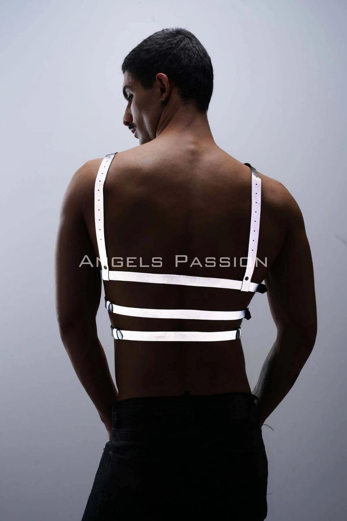 Karanlıkta Parlayan - Reflektörlü Erkek Göğüs Harness, T-Shirt Üzeri Harness