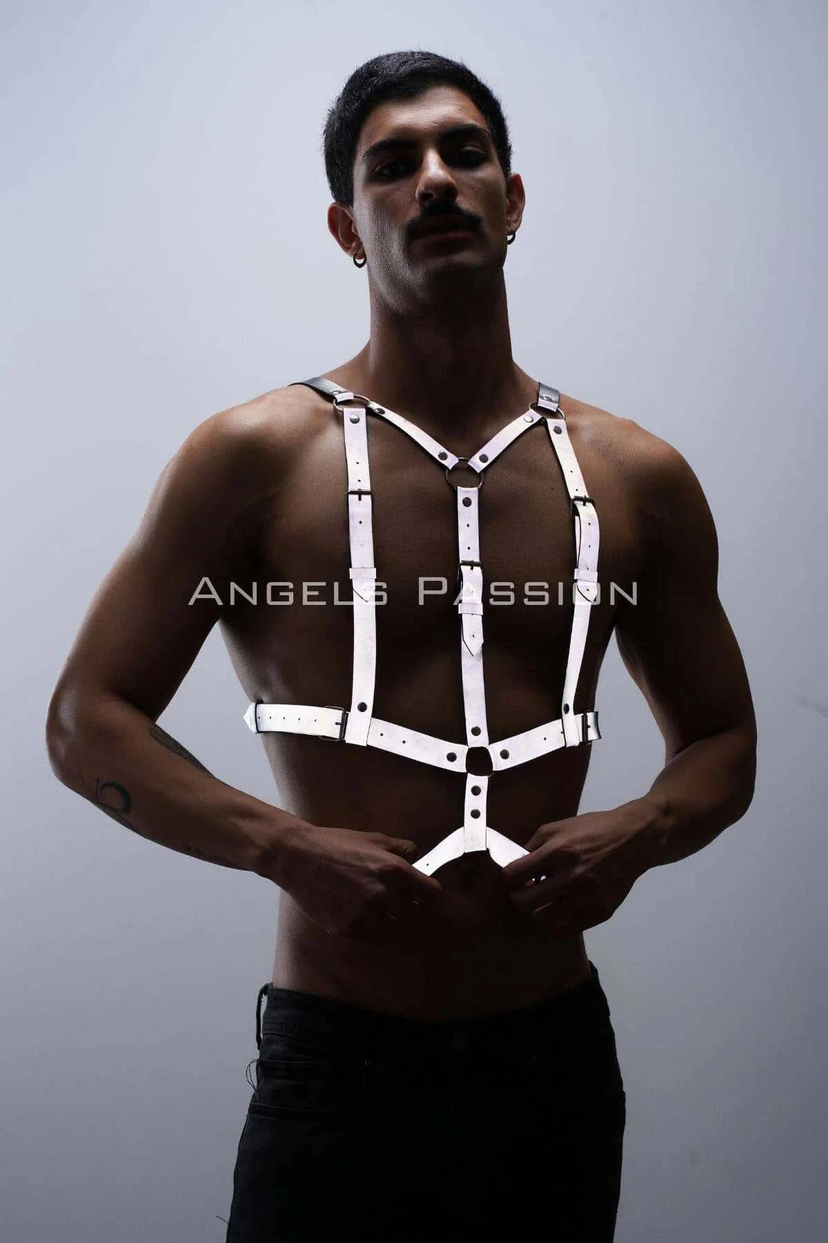 Reflektörlü (Karanlıkta Parlayan) Göğüs Harness, Clubwear, Tarz Erkek Vücut Aksesuar
