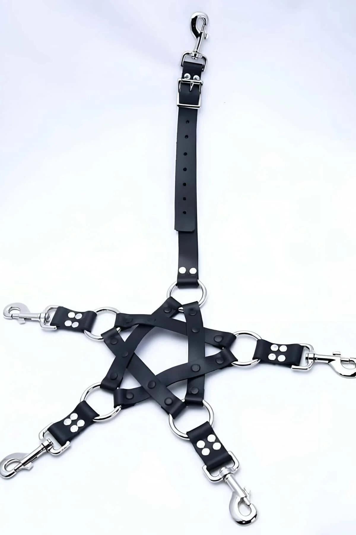 Wide black faux leather O-ring choker with multi-hole adjustable buckle