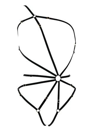 Siyah Lastik Body Harness Kadın O-Halka Detaylı Ayarlanabilir