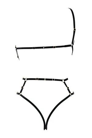 Siyah Lastik Body Harness Kadın O-Halka Detaylı Ayarlanabilir