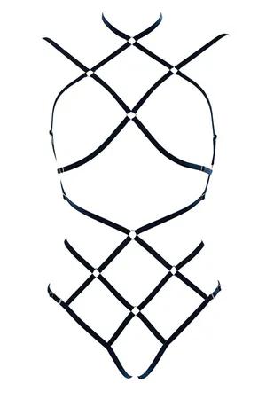 Black Strappy Body Harness Men Adjustable O-Ring Details