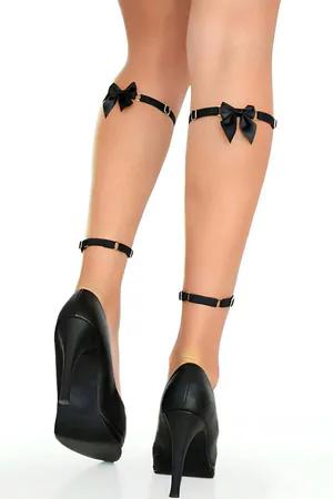 Black adjustable faux leather leg harness straps with O-rings