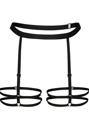 Black adjustable strappy leg harness with double metal rings