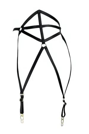 Black Faux Leather Cat Ear Thigh Garter Harness Adjustable Straps