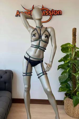 Reflective Rainbow Body Harness Set with Leg Garters Women Adjustable Straps