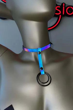 Reflektif Choker Yaka Vücut Kemeri Gri Siyah Metal O-halka