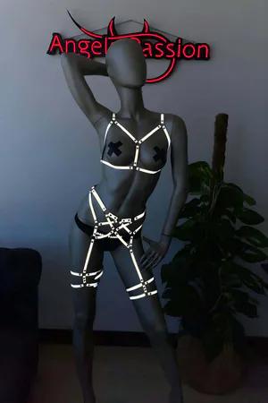 White Reflective Full Body Harness Women Adjustable Garter Straps