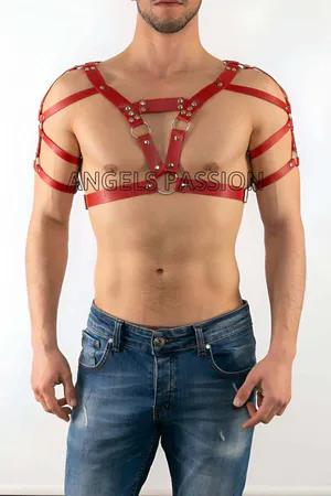Red Faux Leather Chest Harness with Straps and O-Rings