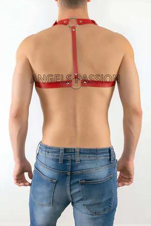 Red Faux Leather Chest Harness Women Adjustable Straps