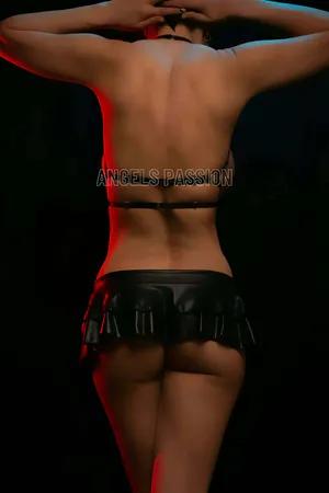 Black Faux Leather Harness with Large O-Ring and Star Studs