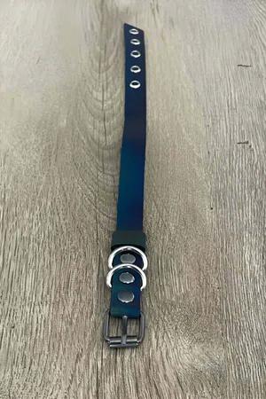 Iridescent Faux Leather Finger Harness Green Blue Silver O-Rings Adjustable Buckle