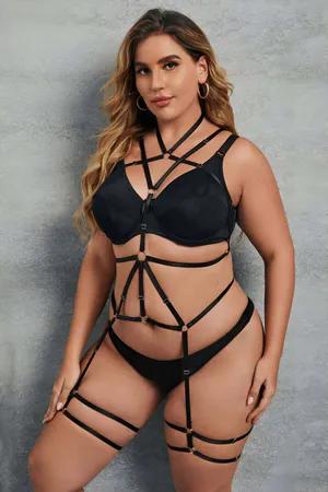 Black Faux Leather Strappy Body Harness with O-Rings