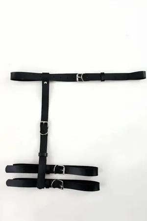 Black Faux Leather Thigh Garter Harness Adjustable Buckles