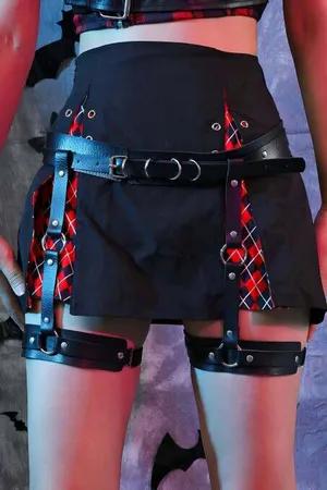 Black Faux Leather Thigh & Waist Garter Harness Women Adjustable D-Ring Straps