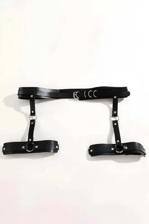 Black Faux Leather Thigh & Waist Garter Harness Women Adjustable D-Ring Straps
