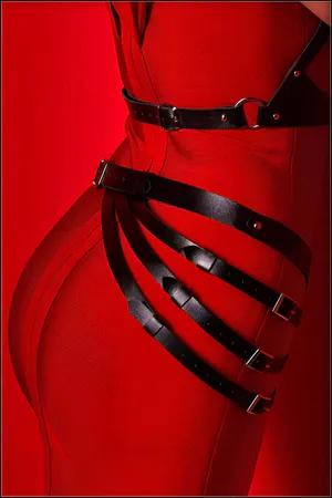 Black Faux Leather Full Body Harness with O-Ring Waist Cincher