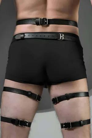 Black adjustable body and leg harness with O-rings