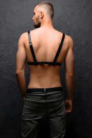 Black Faux Leather Chest Harness with O-Rings