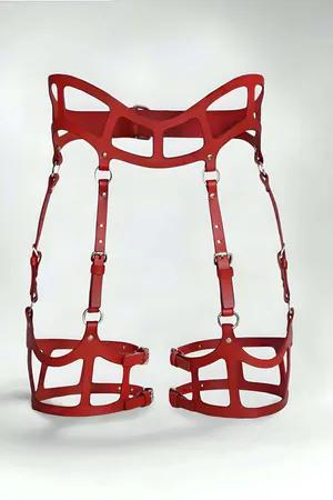 Red Faux Leather Waist Thigh Garter Harness Adjustable Cage Design