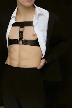 Black Faux Leather O-Ring Chest Harness with Adjustable Straps